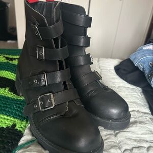 Black Buckle Strap Women's Ankle Boots